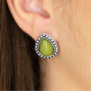 Green and Silver Teardrop Earrings